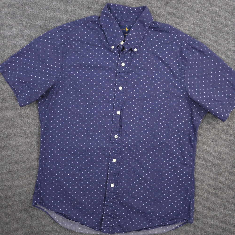 Ralph Lauren Navy Slim Fit Short Sleeve Button-Down Shirt with Geometric Print
